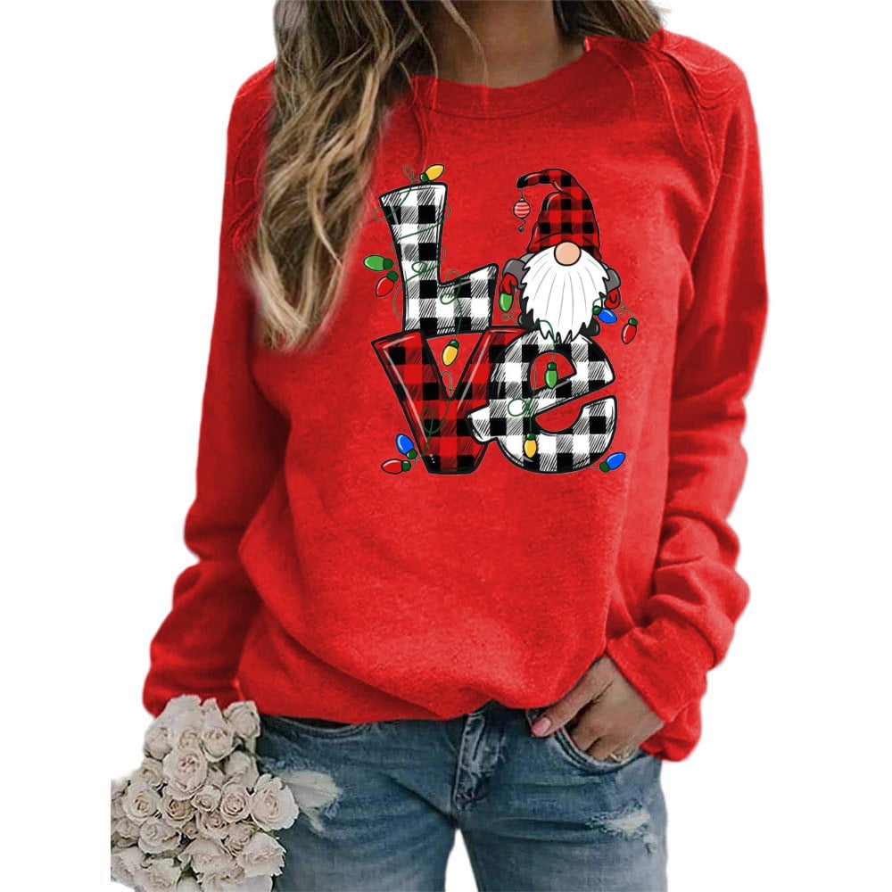Printed Round Neck Long Sleeve Santa Sweater Coat for Women