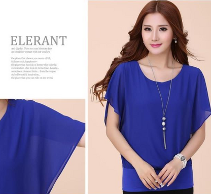 Plus Size Batwing Sleeve Chiffon Blouse for Women