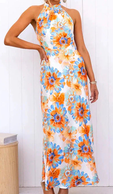 2023 Women's Silk Floral Print Maxi Dress