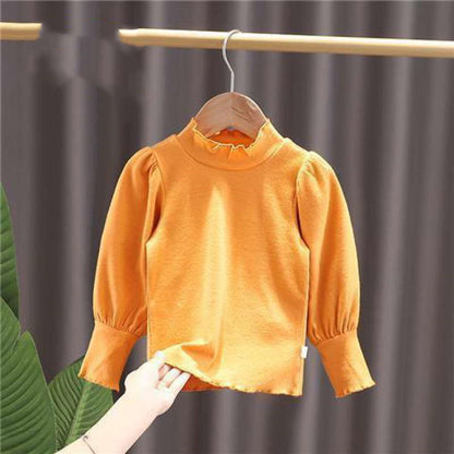 Girls' Stand Collar Long Sleeve Puff Sleeve Top