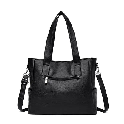 Classic Solid Color Faux Leather Bag Set (Large Capacity)