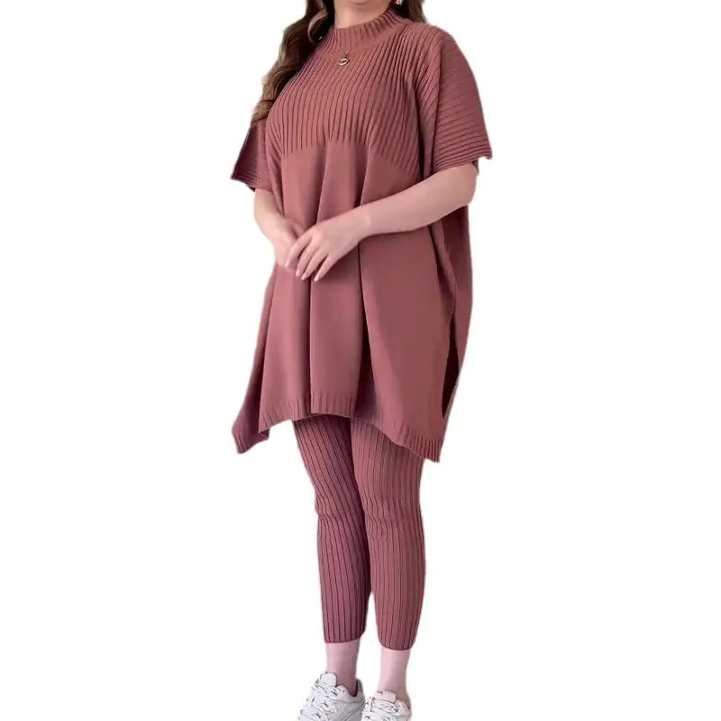 Fall Plus Size Knit Batwing Top & Bottom Set
