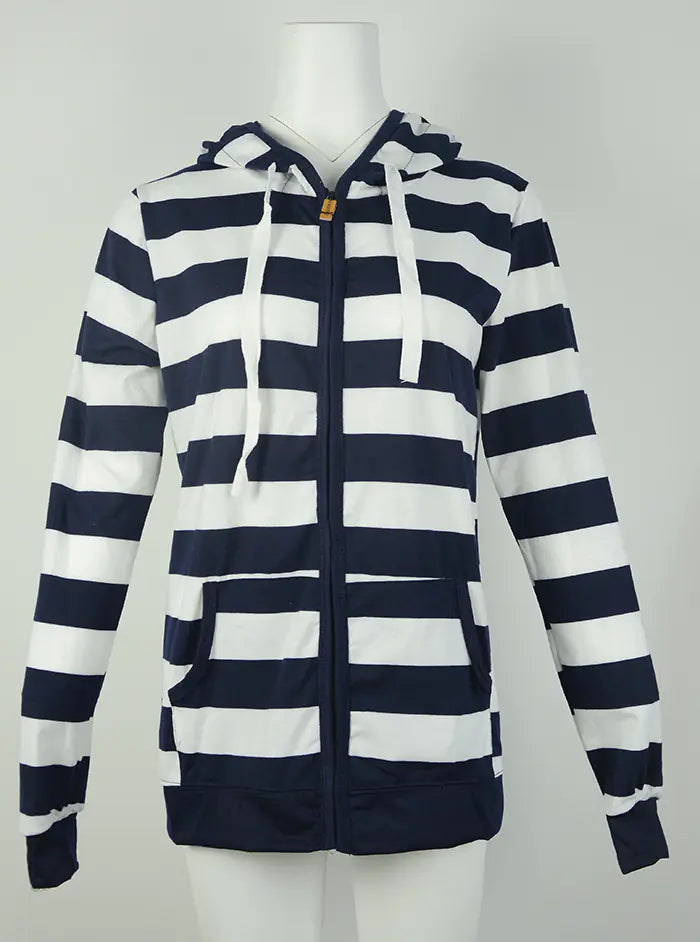 Plus Size Striped Hoodie with Long Sleeves