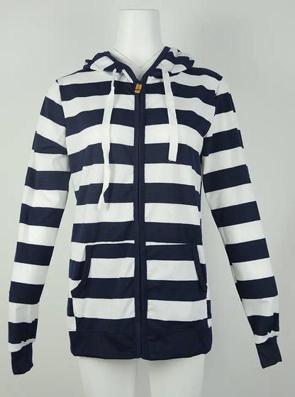 Plus Size Striped Hoodie with Long Sleeves
