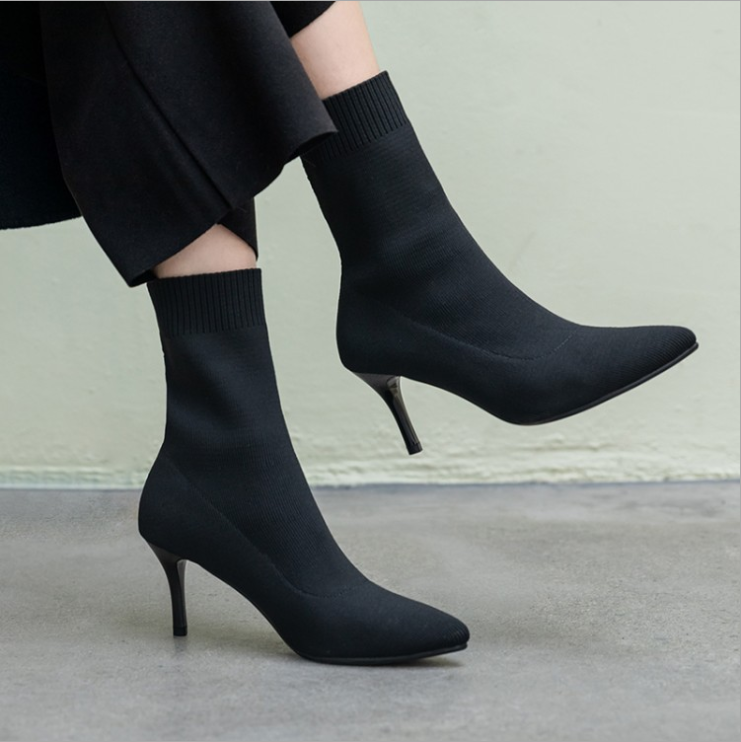 Wool Cylinder Short Boots and High Heels