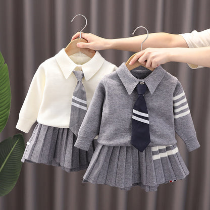 Girls' College Style Sweater Suit for Autumn & Winter