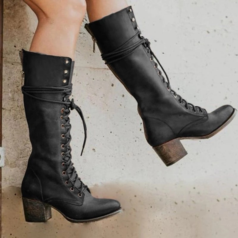 Women's Lace-up Boots with Thick Heels