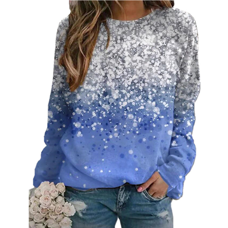 Women's Long Sleeve Round Neck Printed T-shirt