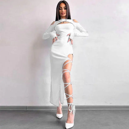 Women's Hollow-out Long Sleeve Split Dress Leggings