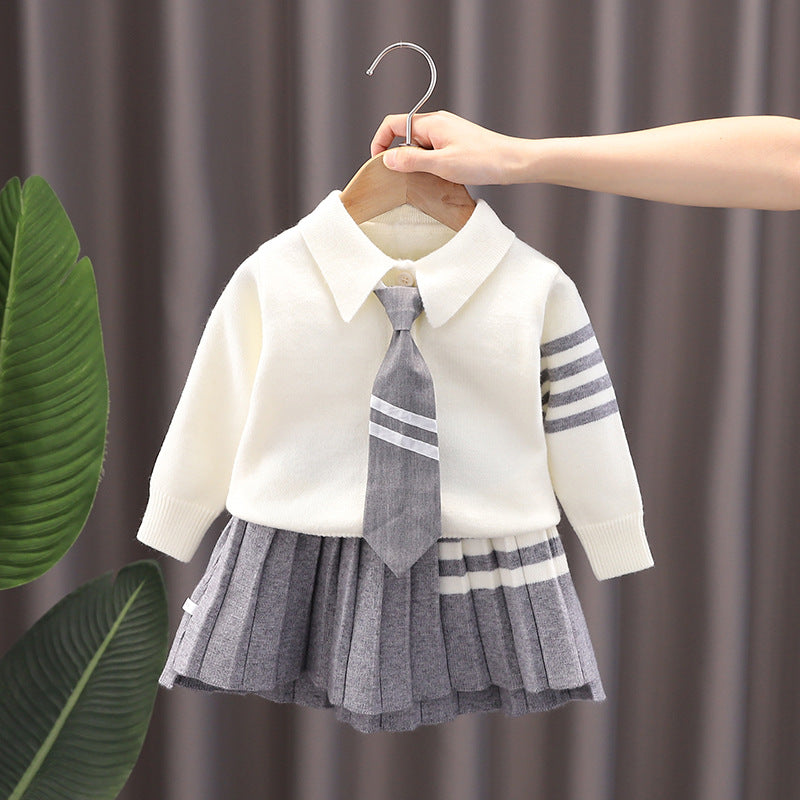 Girls' College Style Sweater Suit for Autumn & Winter