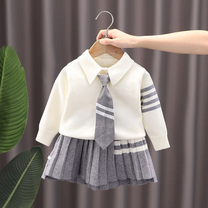 Girls' College Style Sweater Suit for Autumn & Winter
