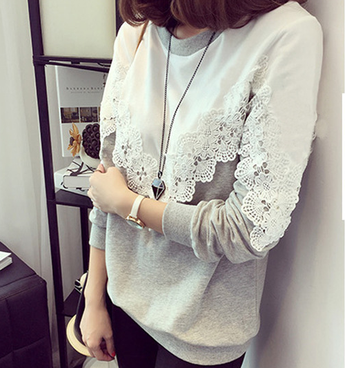 Plus Size Loose Long Sleeve Sweater with Lace Detail