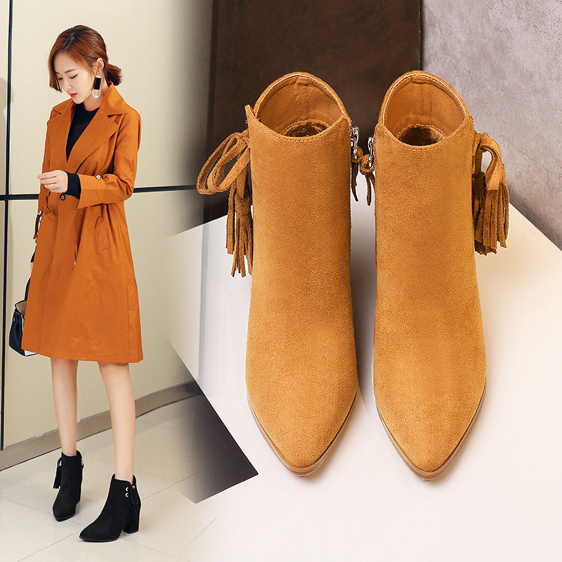 Winter High Heel Short Boots for Women with Chunky Heels