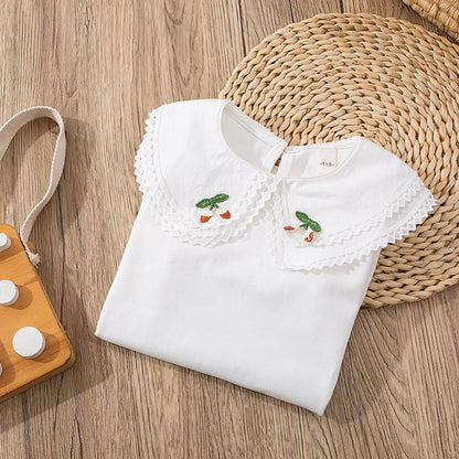 Girls' Long Sleeve Blouse with Ruffle Collar T-Shirt