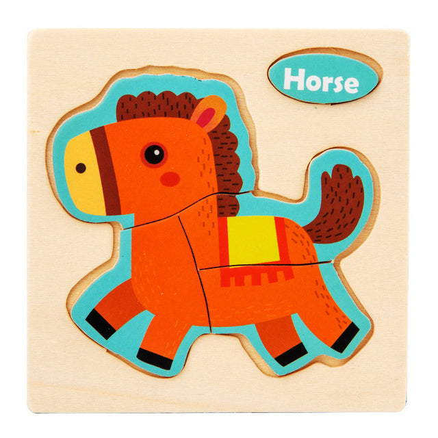 3D Wooden Cartoon Animal Traffic Puzzle for Kids