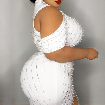 Plus Size White Beaded Dress - Fashionable & Sexy