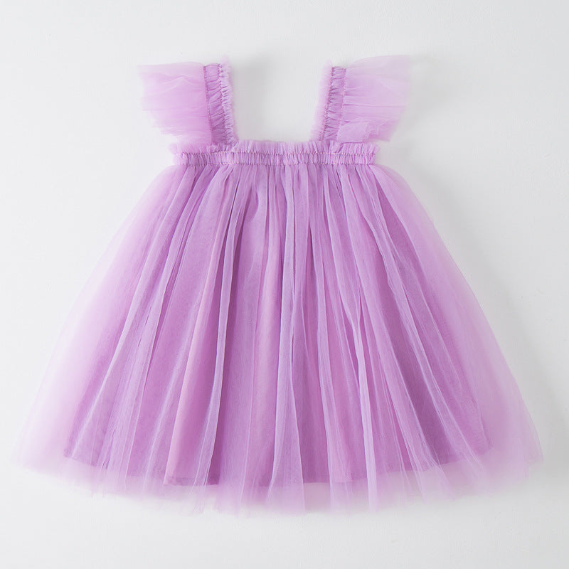 New Girls' Fleece Sleeve Tulle Dress