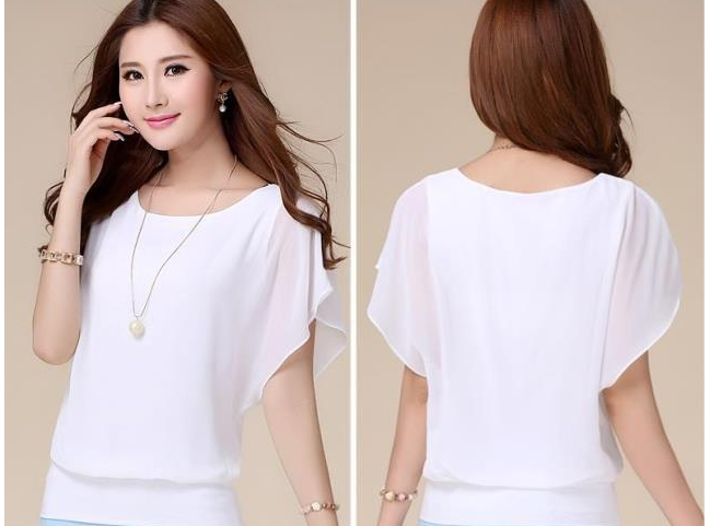 Plus Size Batwing Sleeve Chiffon Blouse for Women