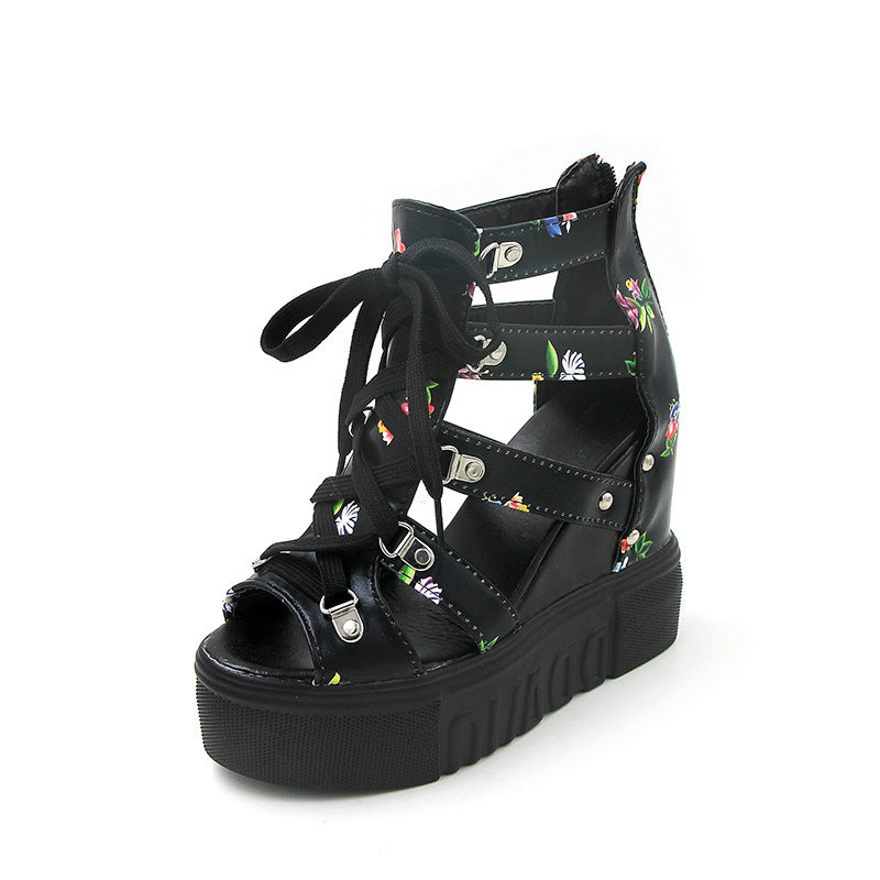 Spring Summer Wedge Sandals with Floral Design