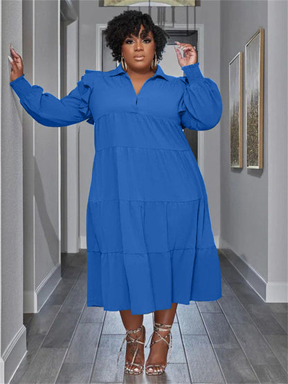 Plus Size Women's Elegant Maxi Dress with Long Sleeves