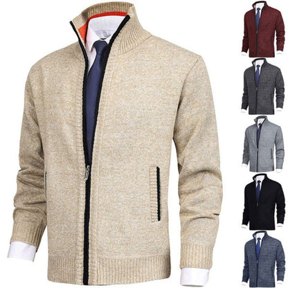 Men's Solid Knit Cardigan Sweater with Collar