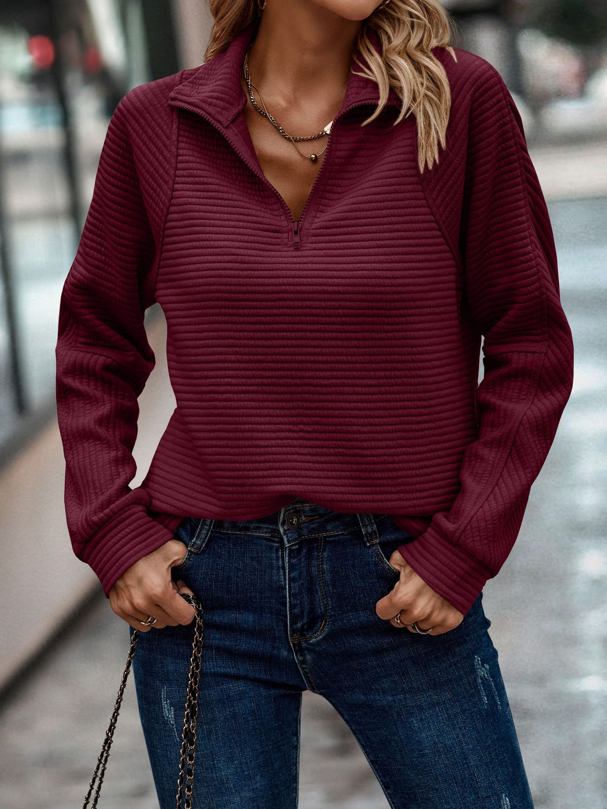 Solid Color Stand Collar Women's Knit Sweater