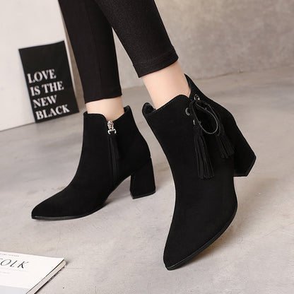 Winter High Heel Short Boots for Women with Chunky Heels
