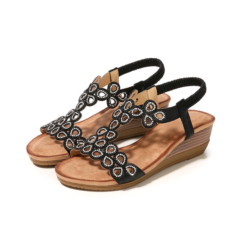 Rhinestone Bohemian Wedge Sandals for Women