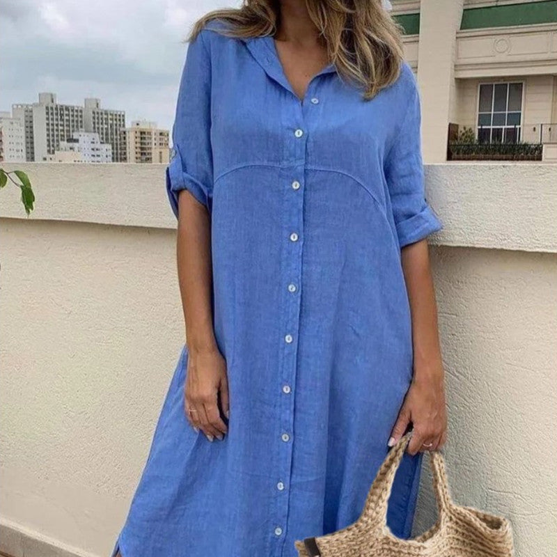 Women's Cotton Linen Shirt Dress