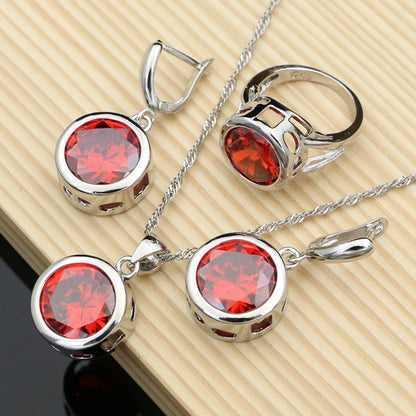 Sterling Silver Fire Red Garnet Gemstone Birthstone Jewelry Sets