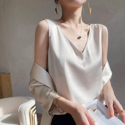 Versatile Women's Solid Silk Satin Tank Top