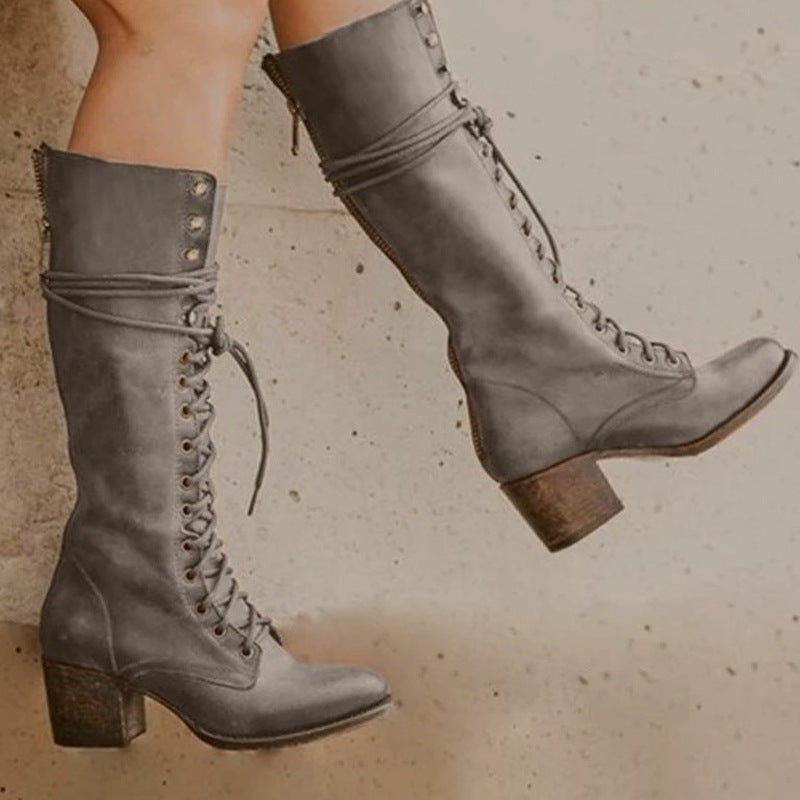 Women's Lace-up Boots with Thick Heels
