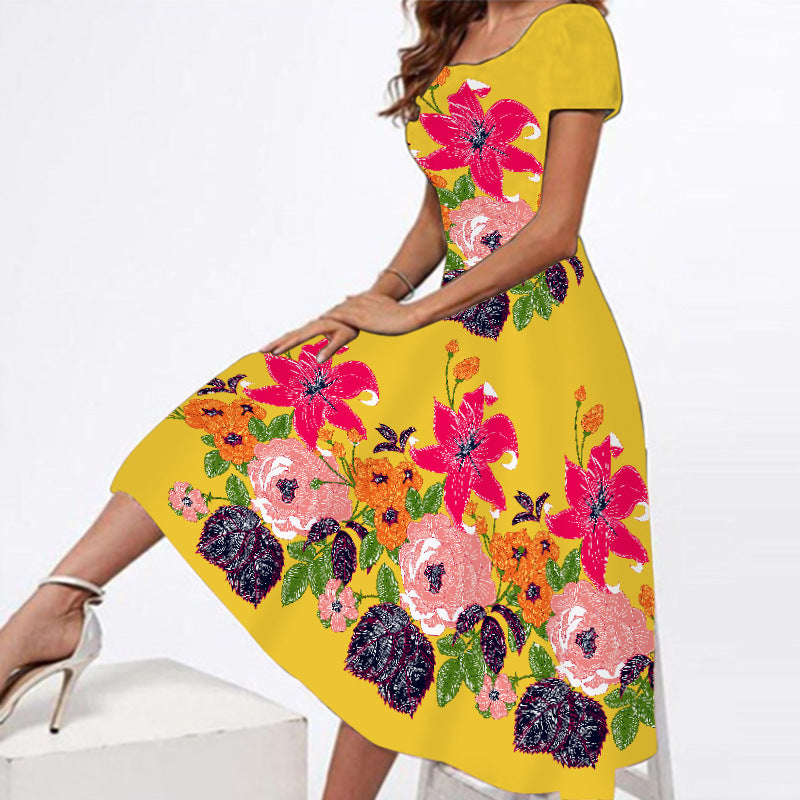 Women's Plus Size Floral Maxi Dress with Square Neck