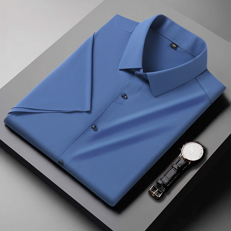 Plus Size Men's Short Sleeve Shirt in Ice Silk Fabric