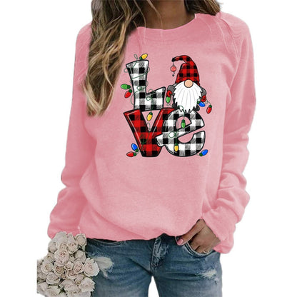 Printed Round Neck Long Sleeve Santa Sweater Coat for Women