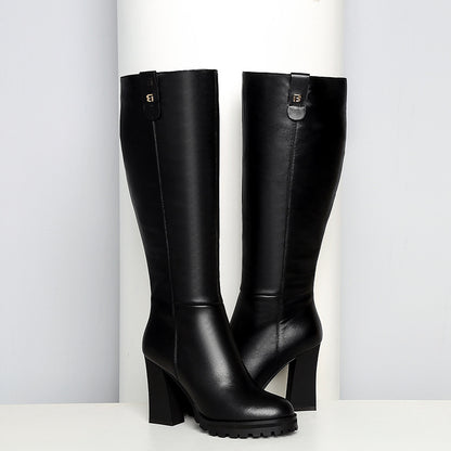 Women's Leather Ankle Boots with Chunky Heels