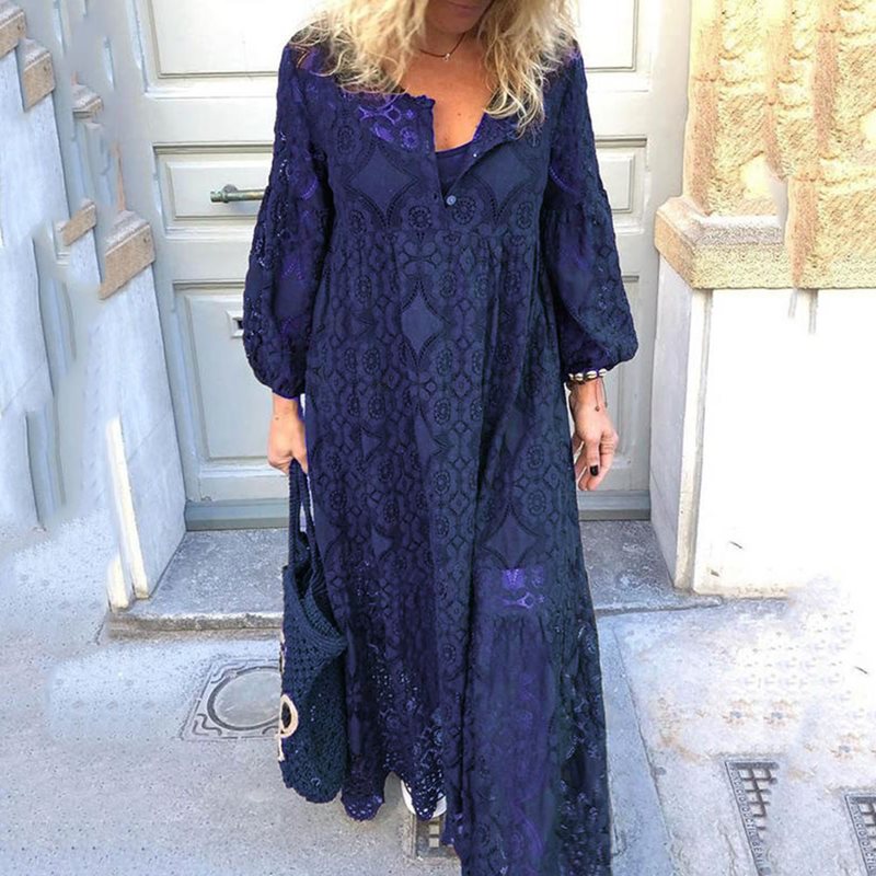 Lace-Trimmed Long Sleeve Dress