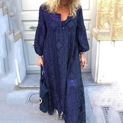 Lace-Trimmed Long Sleeve Dress