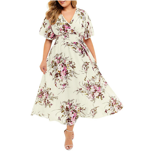 Plus Size Floral Chiffon Dress Bohemian Style