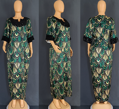 Plus Size Women's Long Satin Sequin Gown Dress