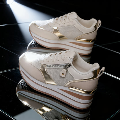 Women's Thick-Soled Elevated Lace-up Sports Shoes