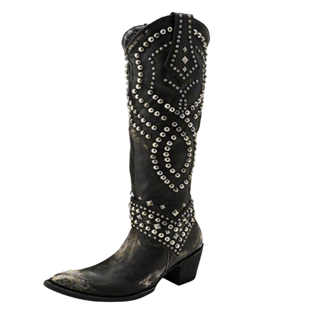 Women's Studded Knee-High Boots with Chunky Heels