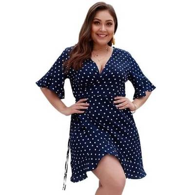 Women's  V-Neck Polka Dot Plus Size  Dress