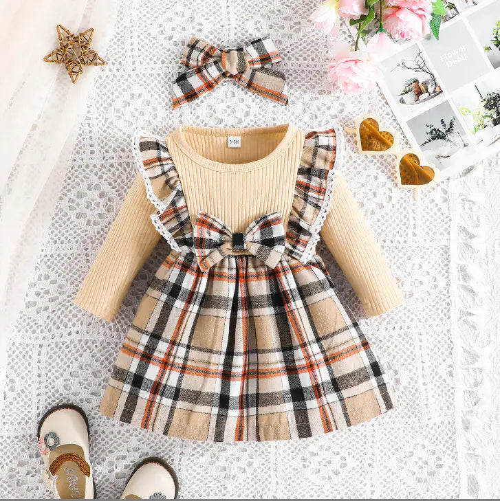 Plaid Long Sleeve Dress in Christmas Style for Girls