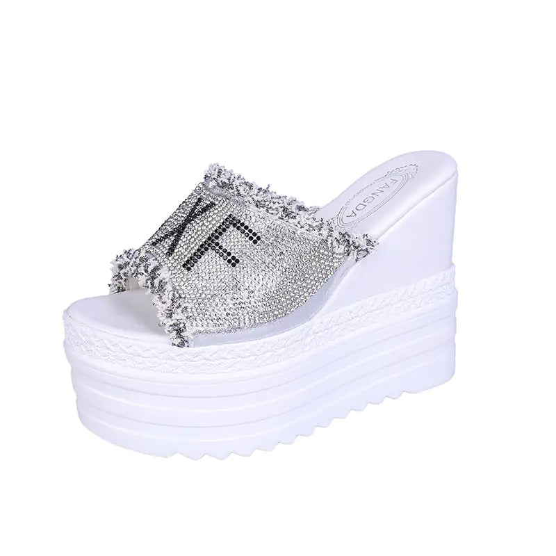 Wedge Heel Platform Sandals and Rhinestone Slippers - Trendy Attic Store01