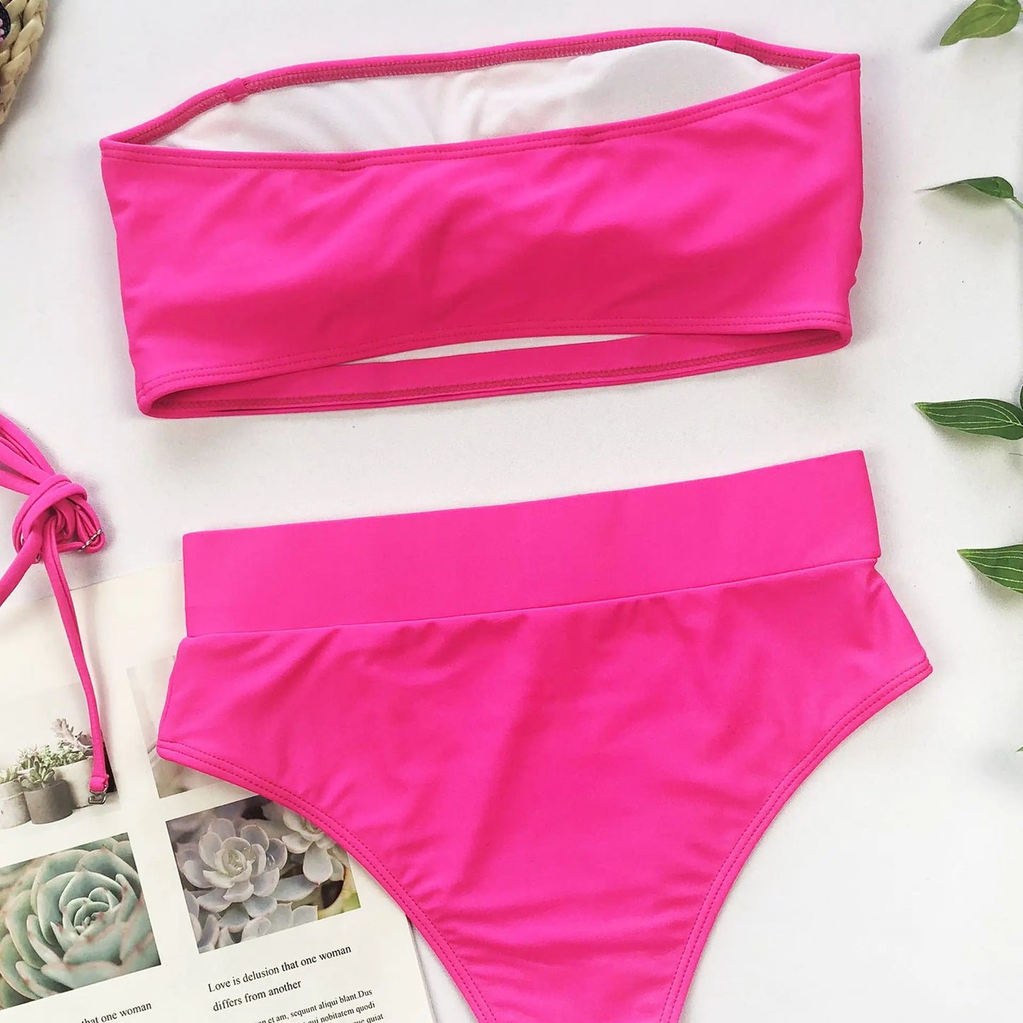 Chic Metal Buckle Strapless Bikini Swimsuit for Women