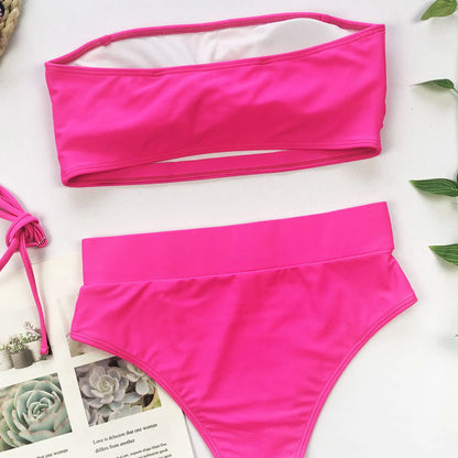 Chic Metal Buckle Strapless Bikini Swimsuit for Women