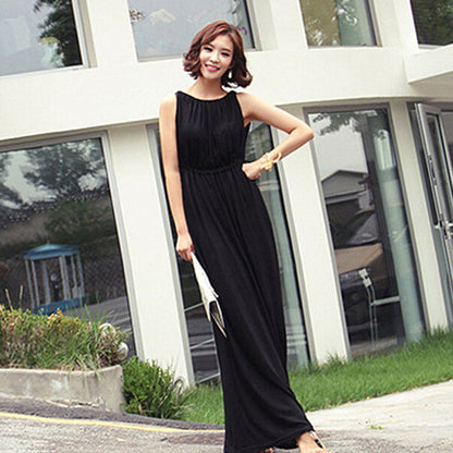 High-Waisted Sleeveless Maxi Dress with Drawstring