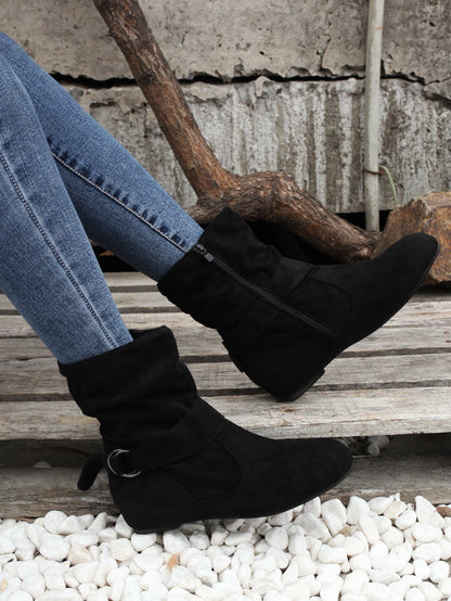 Ankle Boots Round Toe Buckle Belt Side Zipper Boots - Trendy Attic Store01