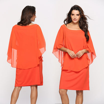 Plus Size Women's Chiffon Dress with Layered Look